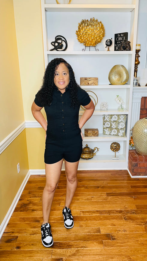 Midnight chic black denim romper
