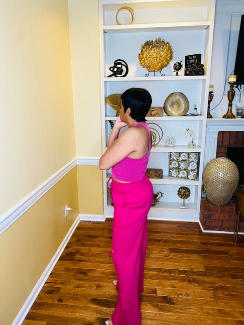 Relaxed vibe-french terry pants (magenta)