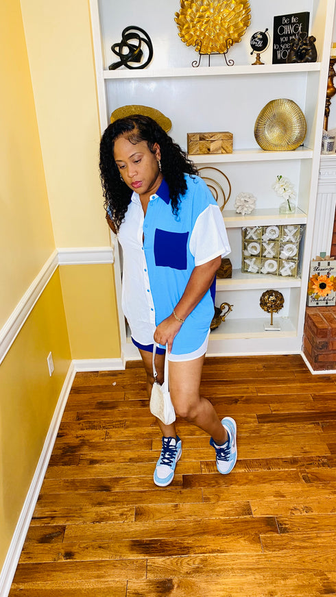 Colorblock- two piece set (blue/white)