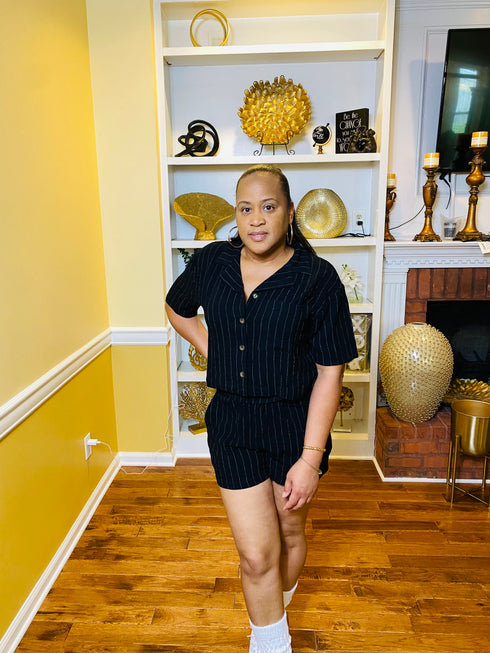 Linen lady- stripe top and short set