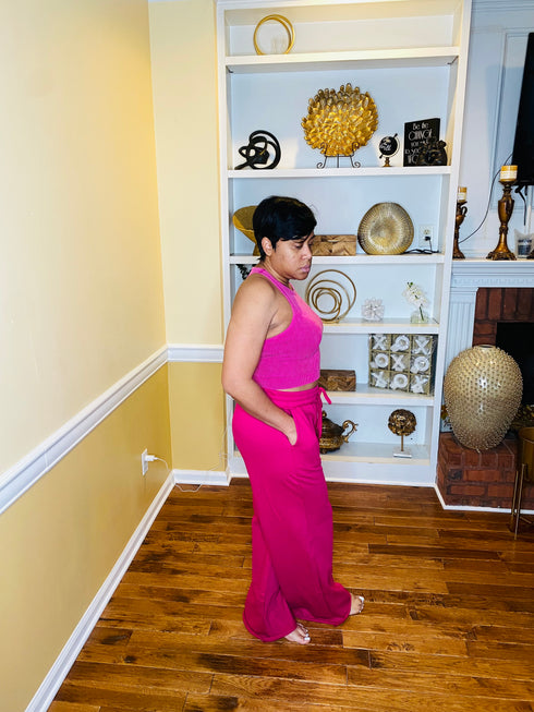 Relaxed vibe-french terry pants (magenta)