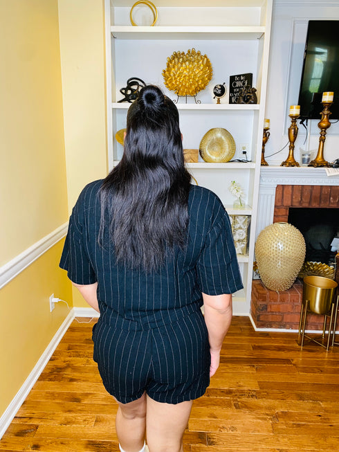 Linen lady- stripe top and short set