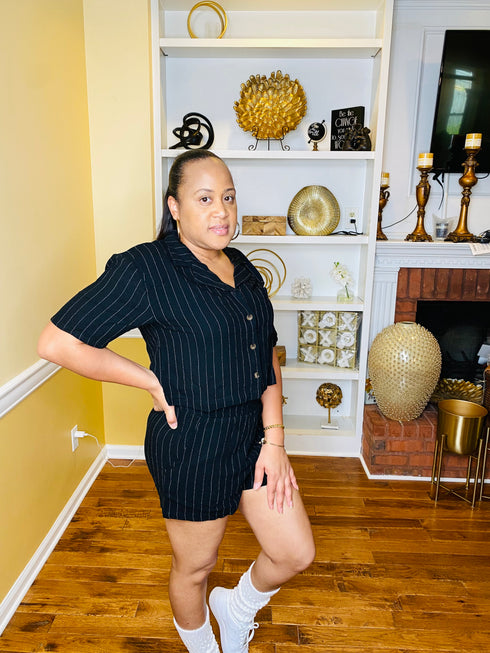 Linen lady- stripe top and short set