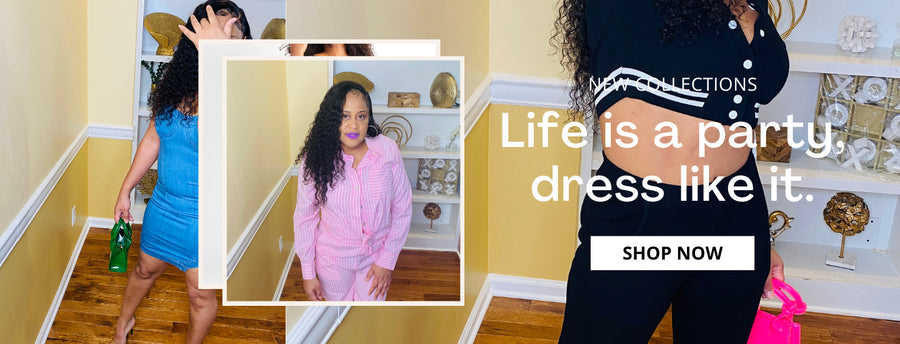 Shop A Dose Style new collections. Pink stripe two piece set, black and white set, or denim dress