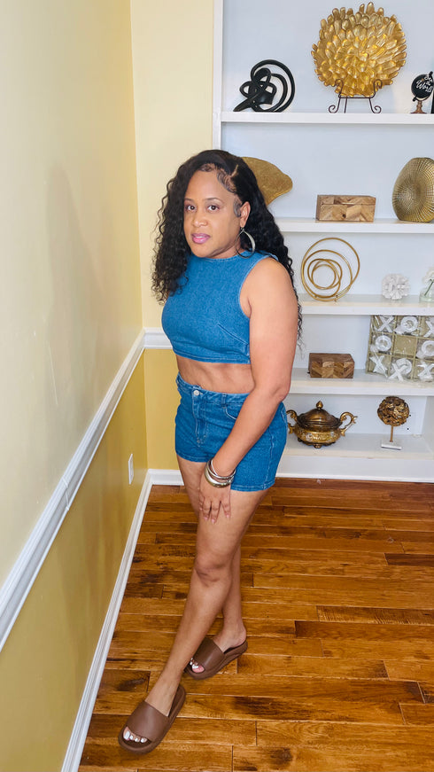 sexy tie-high waisted denim shorts (medium denim)