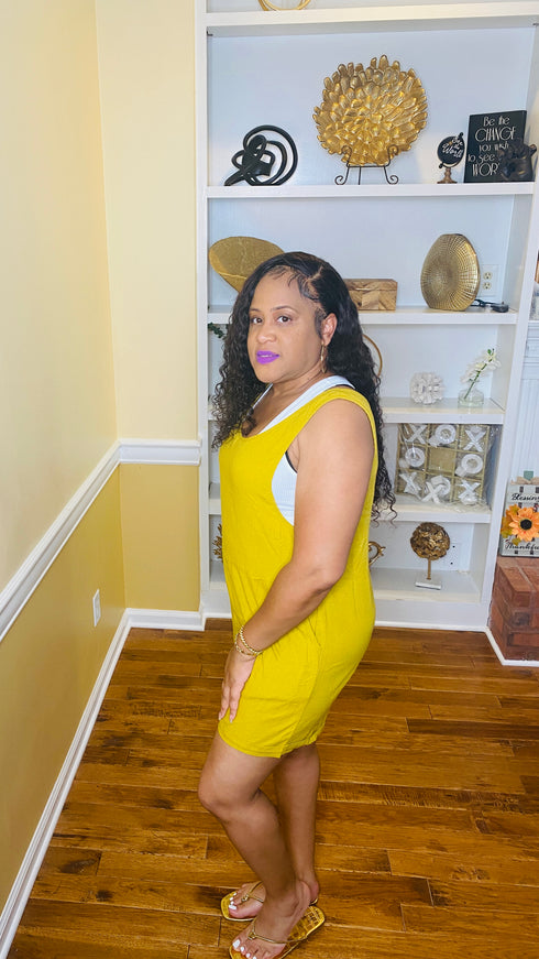 Golden Girl Plus- linen romper (golden wasabi)