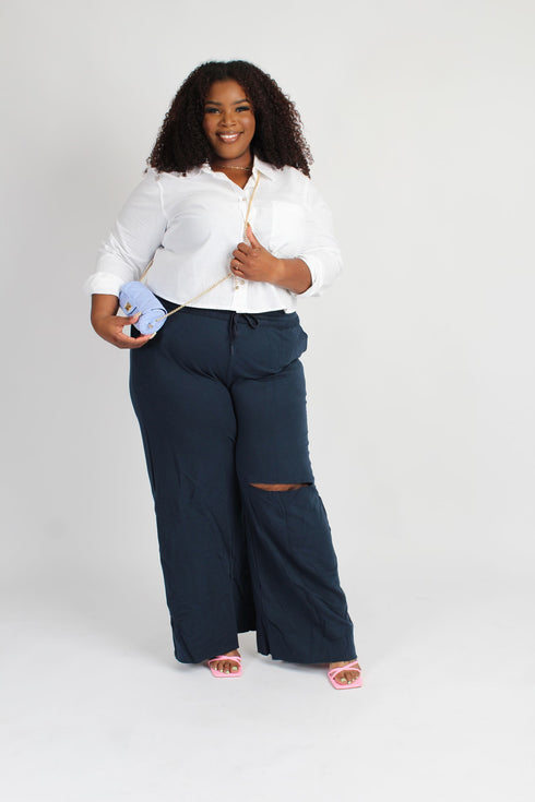Relaxed vibe Plus-plus size pants (navy)