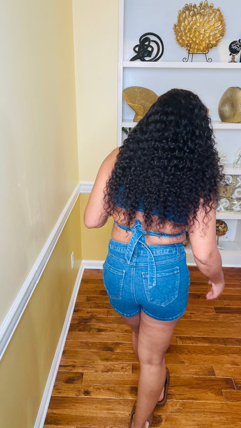 sexy tie-high waisted denim shorts (medium denim)