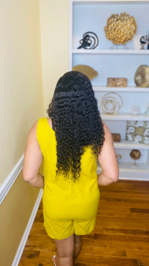 Golden Girl- linen romper (golden wasabi)