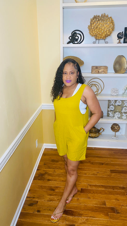 Golden Girl- linen romper (golden wasabi)