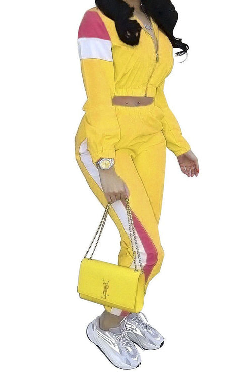 Run the block | yellow two piece jogger set