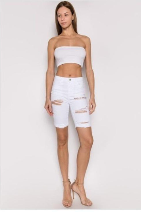 white distressed bermuda shorts