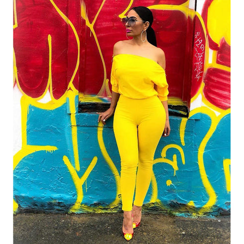 Kiss Me | Off the shoulder jumpsuit (yellow)