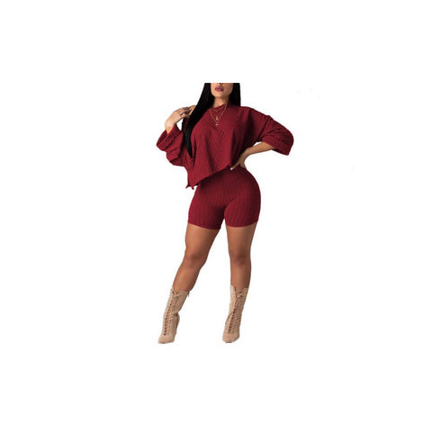 Girl Next Door | burgundy two piece short set