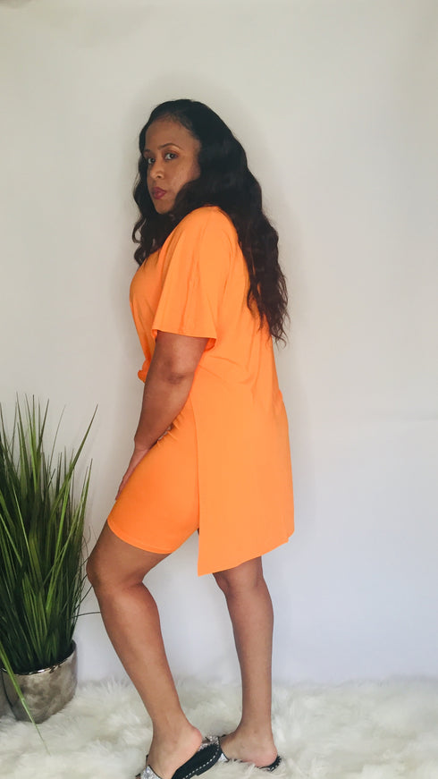 Roadtrip | Two piece orange biker short set