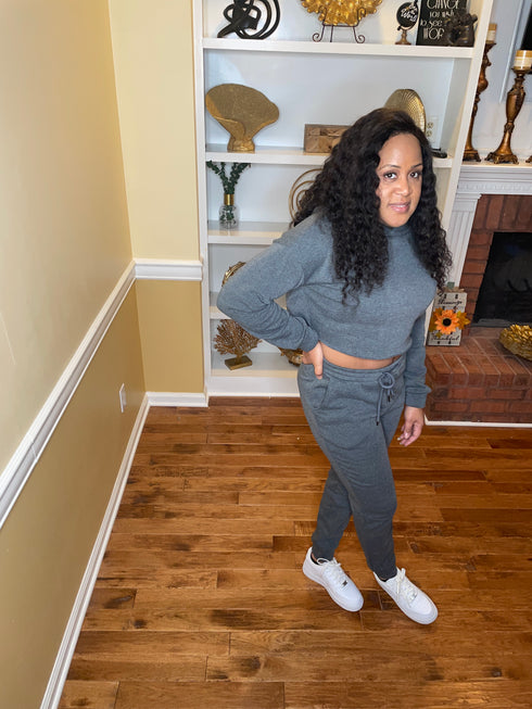 Best player- heather grey crop top and jogger set