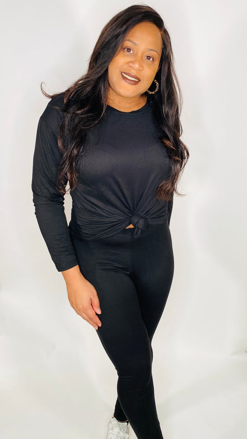 Long sleeve tshirt legging set|Casual but Cute-black
