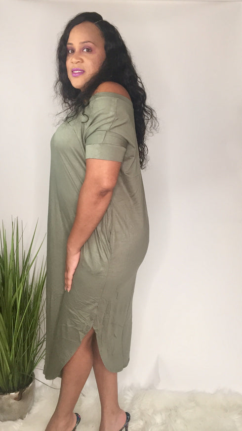 Summer Getaway | v neck dress (light olive)