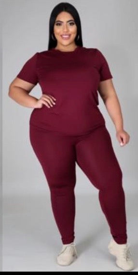 Everyday Chill Plus- plus size matching set Burgundy