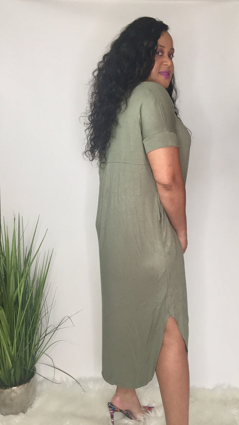 Summer Getaway | v neck dress (light olive)