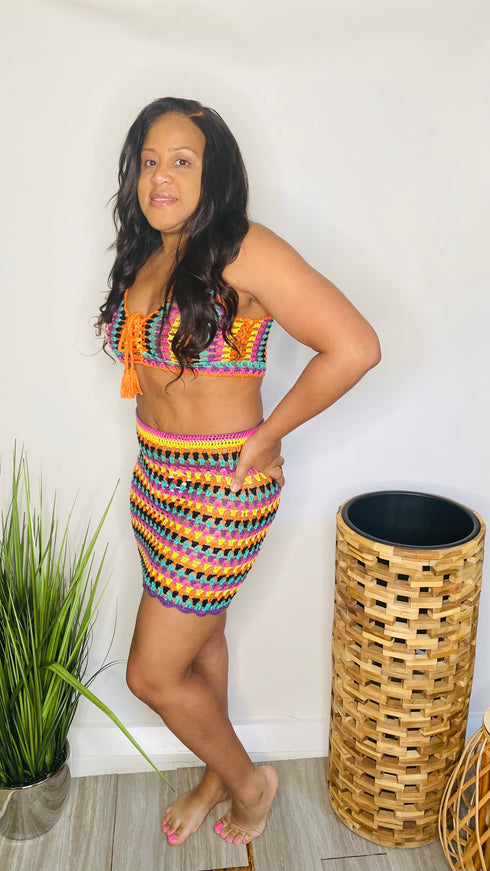 Sunset Dreams - Multicolor crochet skirt set