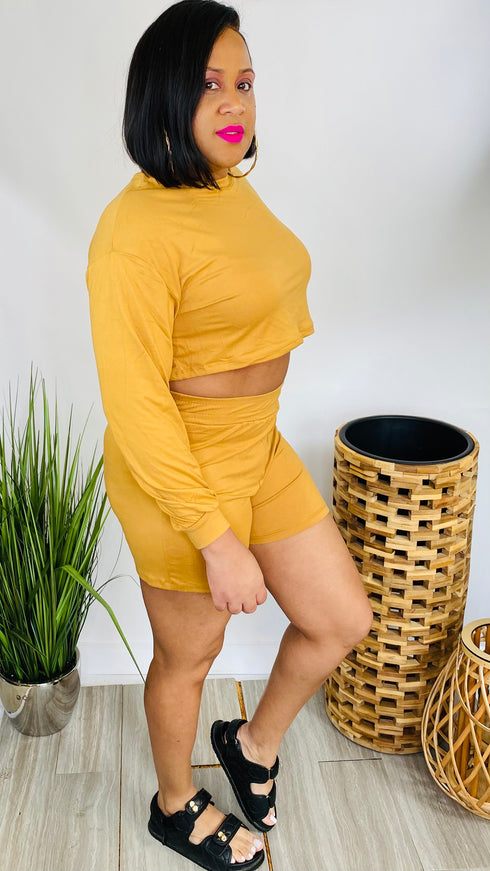 Kiss and Tell | 2 piece crop top short set (Camel)