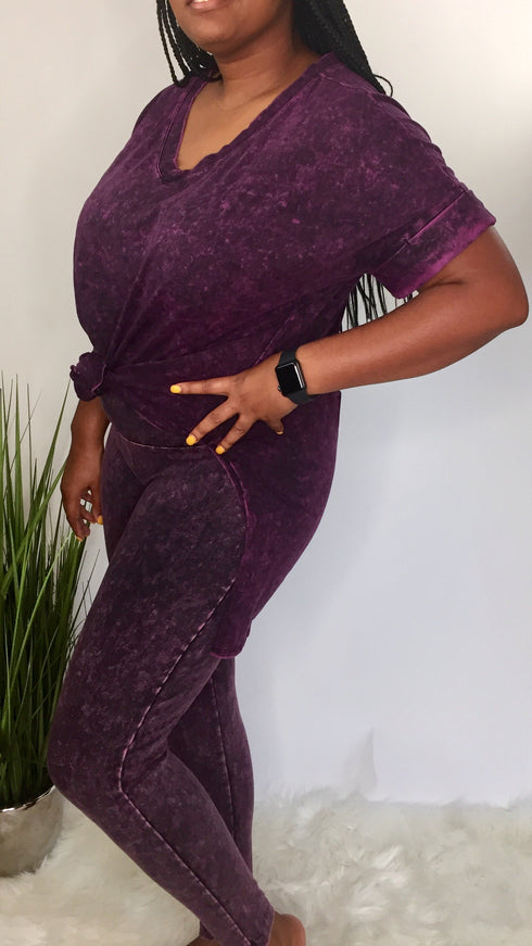 Live Your Life |Plus Washed Legging Set-Blackberry