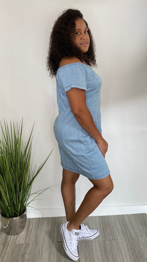 Denim Diva | off the shoulder dress