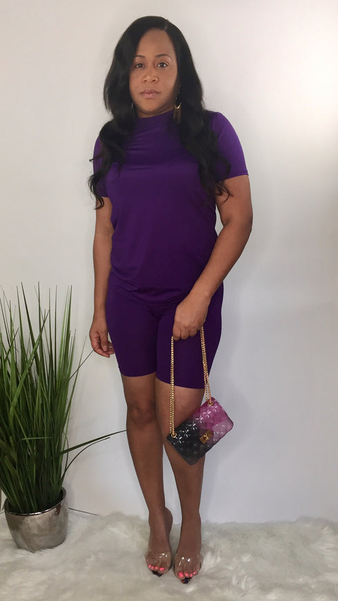 Chill purple biker short set