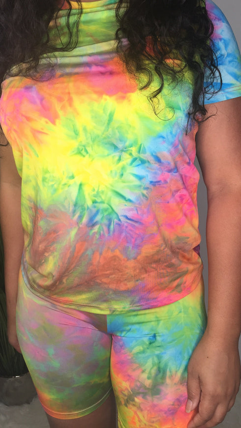 Candy Crush tie dye biker short set (pink/yellow)