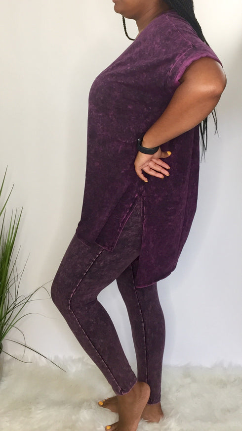 Live Your Life |Plus Washed Legging Set-Blackberry