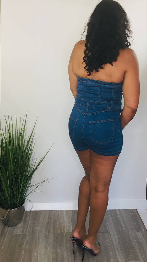 Denim Dreams | Strapless Denim Romper