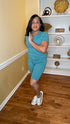 On Vacation- two piece biker short set (dusty teal)