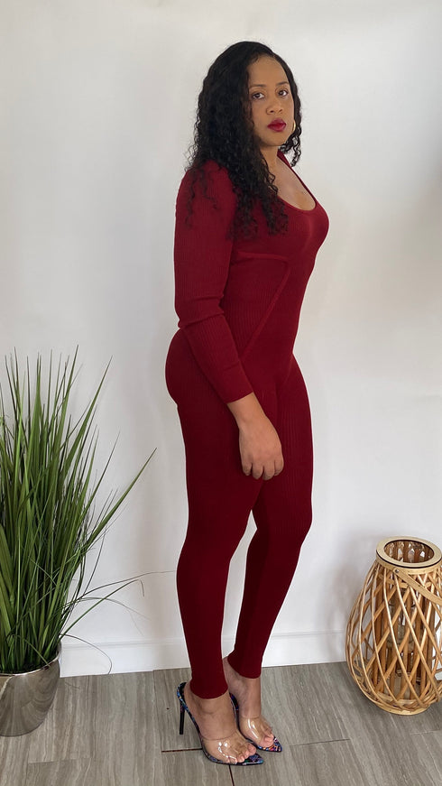 Act Accordingly long sleeve jumpsuit (burgundy)| A Dose of Style