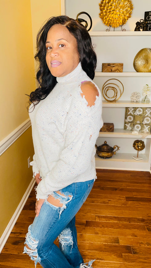Ivory Cut me off sweater | cold shoulder sweater