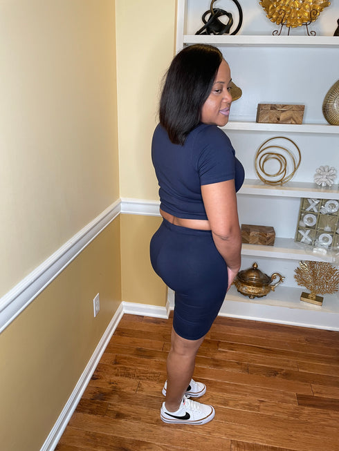Over You - navy blue biker short set