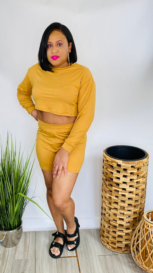 Kiss and Tell | 2 piece crop top short set (Camel)