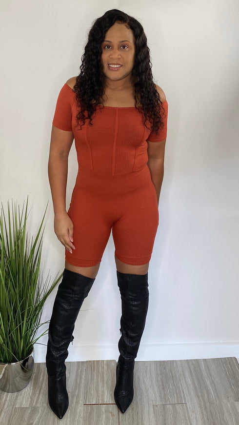 Never Settle | bodycon romper (rust)