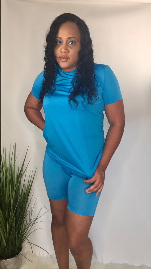 Chill Jersey biker short set (ocean blue)