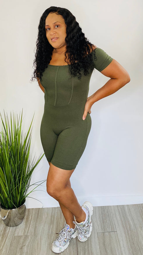 Never Settle | Bodycon romper (olive green)