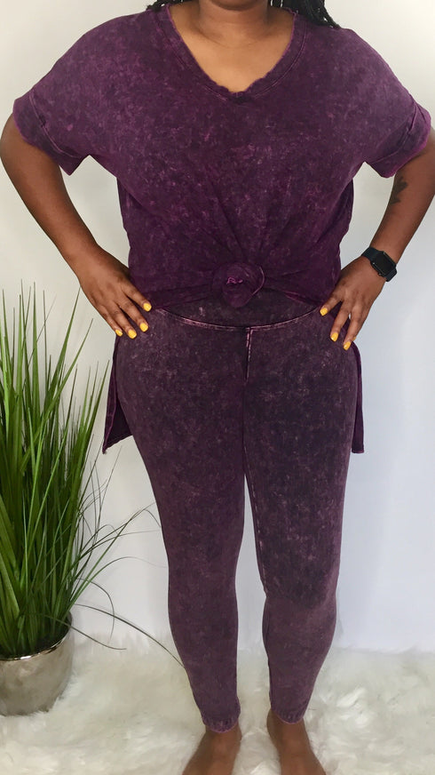 Live Your Life |Plus Washed Legging Set-Blackberry