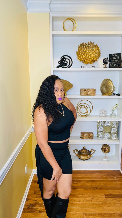 New attitude| mock neck biker short set -(black)