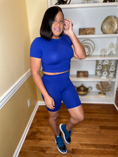 Over You - biker shorts and crop top (blue)