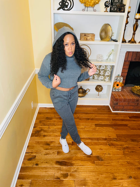 Best player- heather grey crop top and jogger set