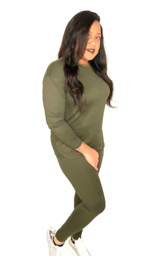 Long sleeve tshirt legging set|Casual but Cute-olive