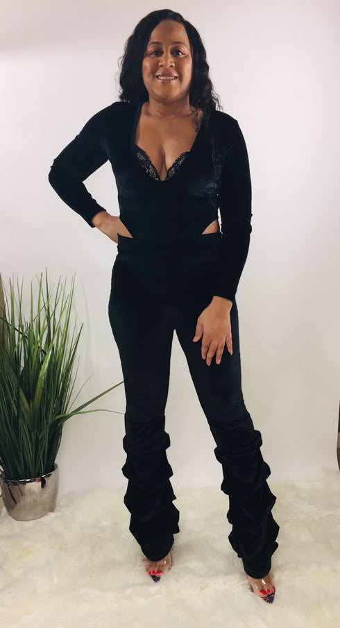Out on the Town | Two piece velour ruched pant set