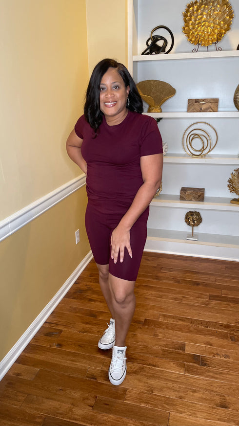 On Vacation- dark burgundy two piece short set