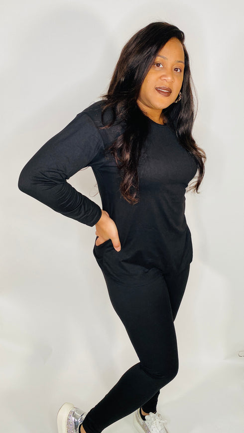 Long sleeve tshirt legging set|Casual but Cute-black