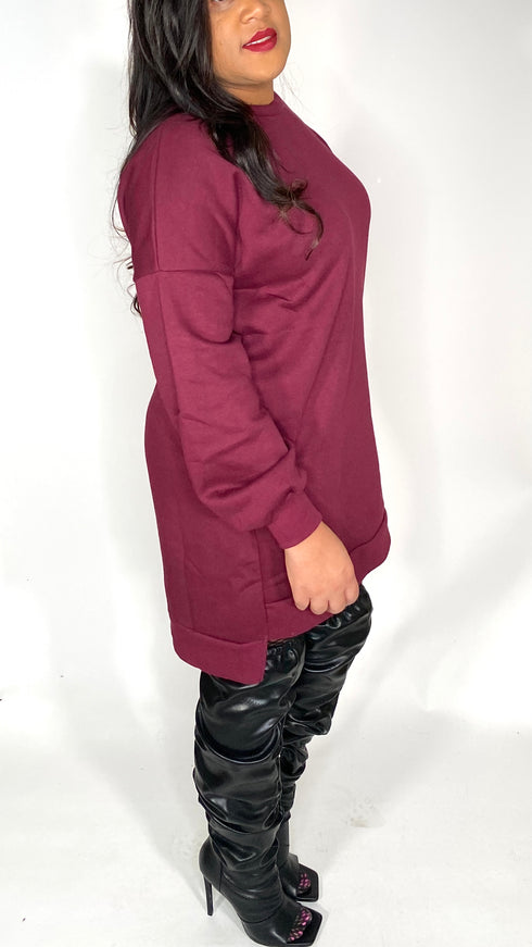 The Perfect Sweatshirt Dress-dark burgundy