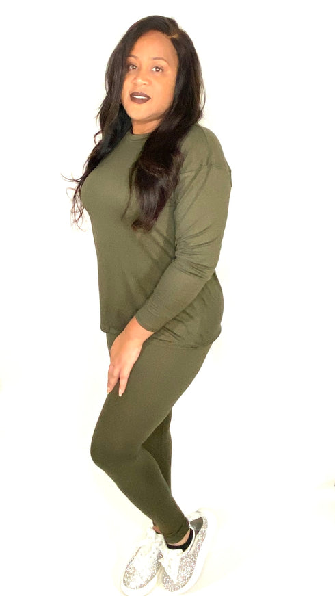 Long sleeve tshirt legging set|Casual but Cute-olive
